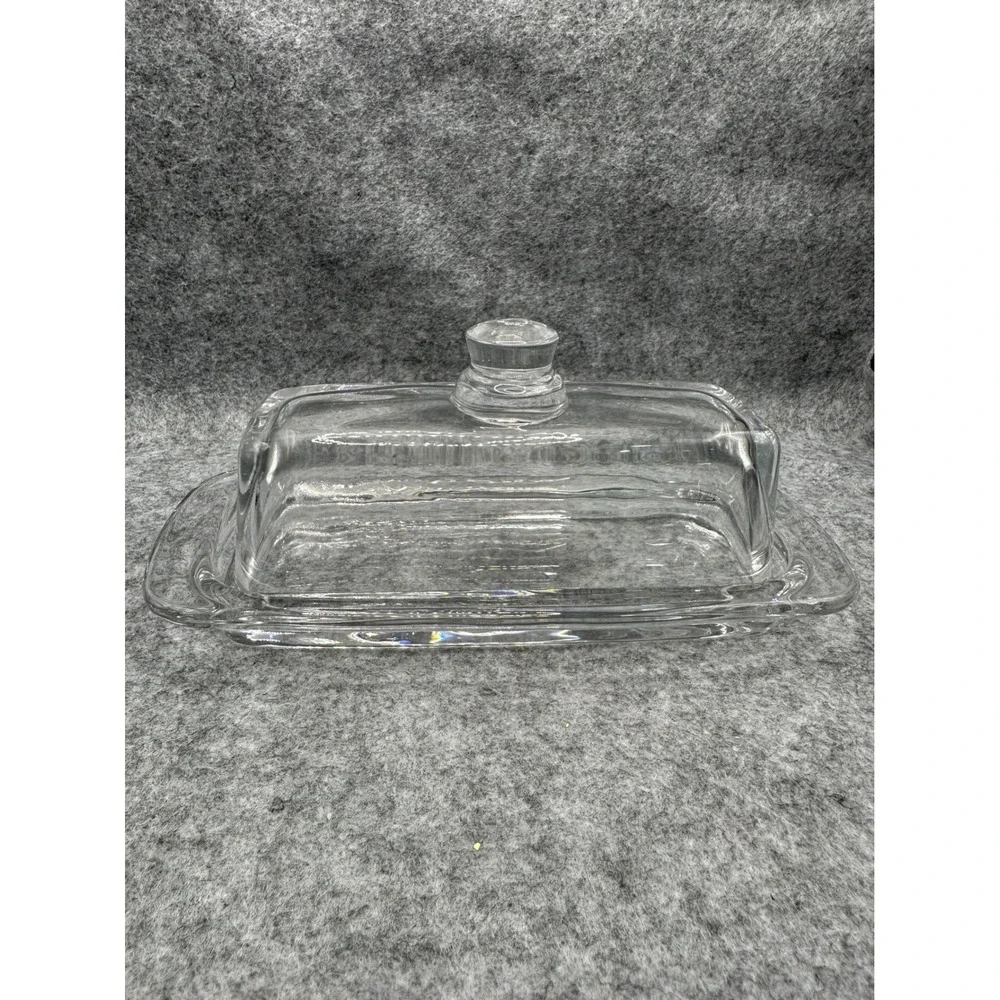 Vintage Clear Glass Butter Dish with Lid Rectangular Covered Serving Tray
